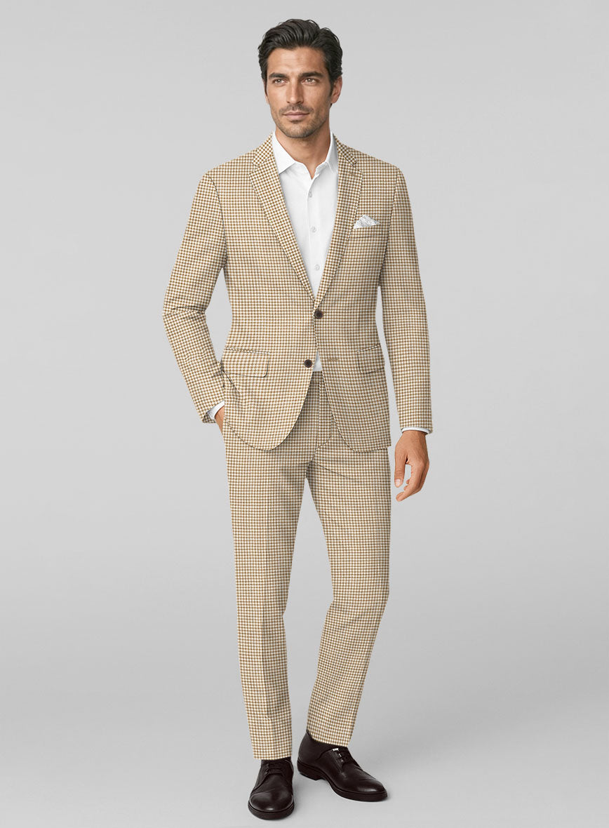 London Loom Brown Houndstooth Wool Silk Linen Suit - StudioSuits