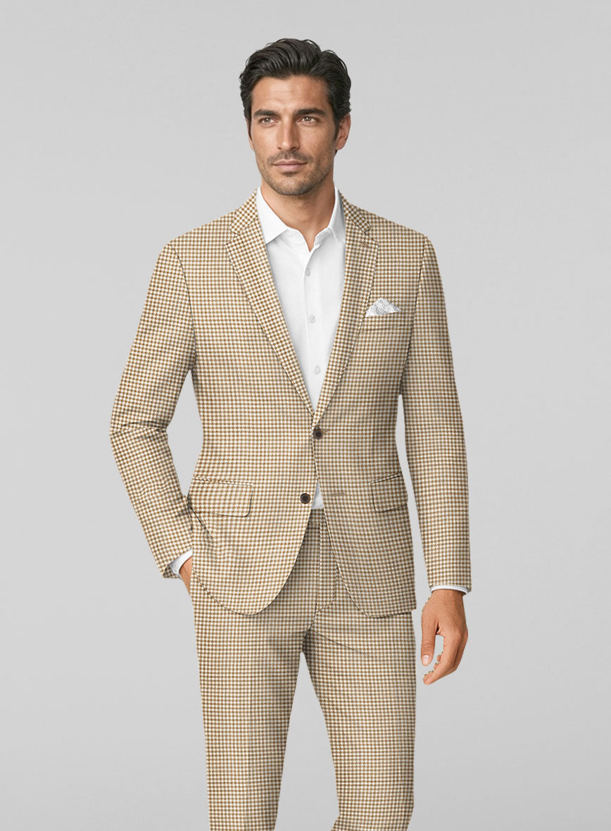 London Loom Brown Houndstooth Wool Silk Linen Suit - StudioSuits