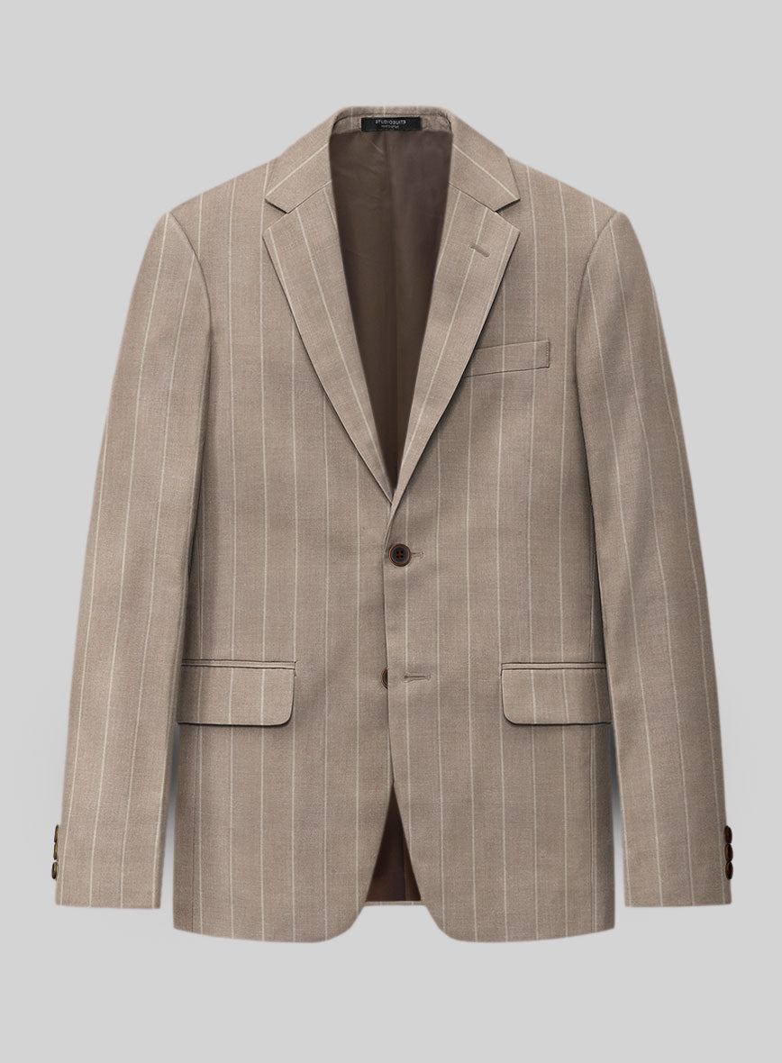 London Loom Brown Stripe Wool Silk Linen Jacket - StudioSuits