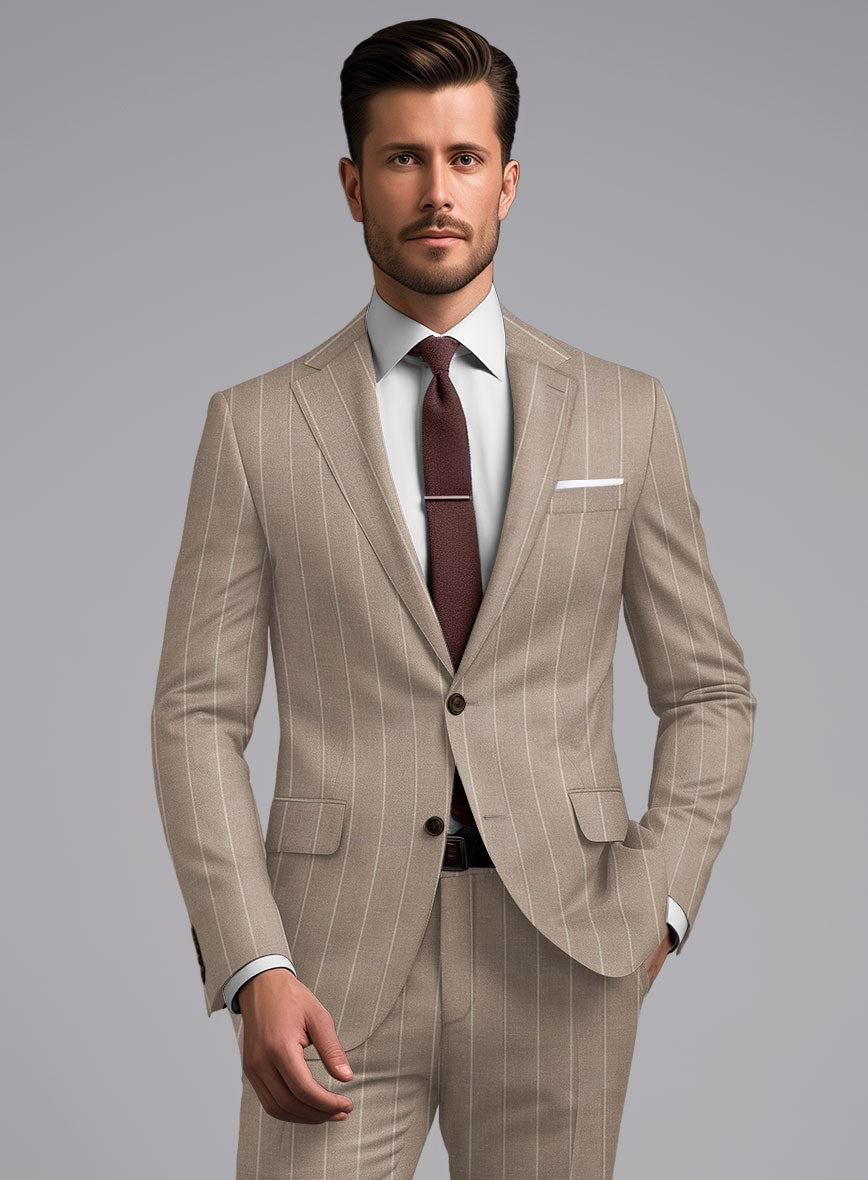 London Loom Brown Stripe Wool Silk Linen Jacket - StudioSuits
