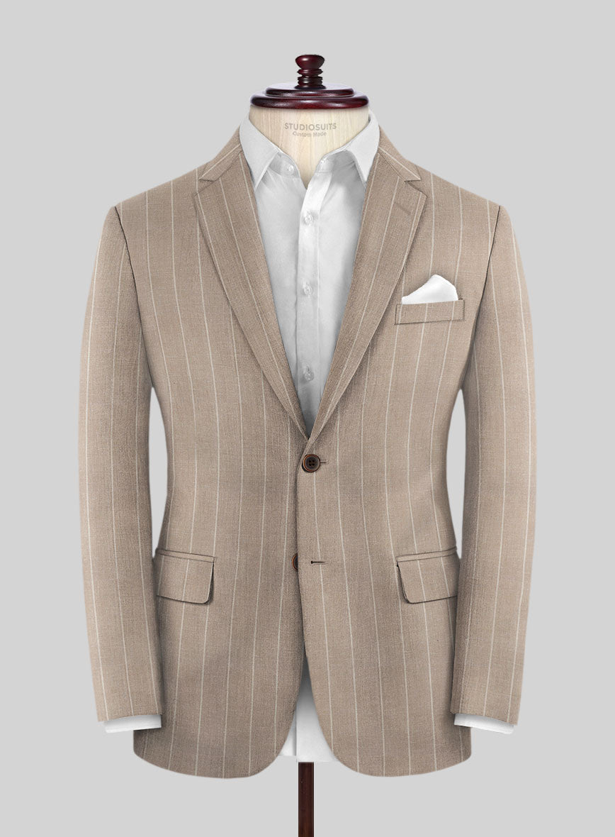 London Loom Brown Stripe Wool Silk Linen Jacket - StudioSuits