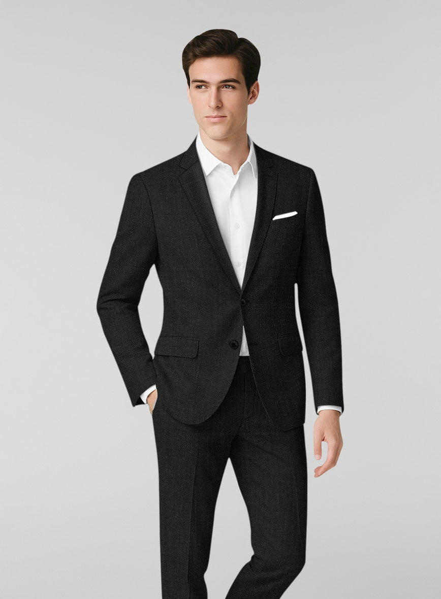 London Loom Corvello Black Wool Suit - StudioSuits