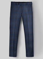 London Loom Dark Blue Check Wool Silk Linen Suit - StudioSuits