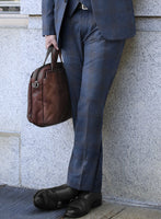 London Loom Dark Blue Check Wool Silk Linen Suit - StudioSuits