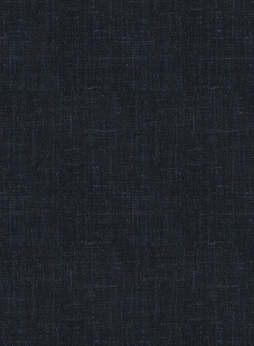 London Loom Dark Blue Twill Wool Silk Linen Pants - StudioSuits