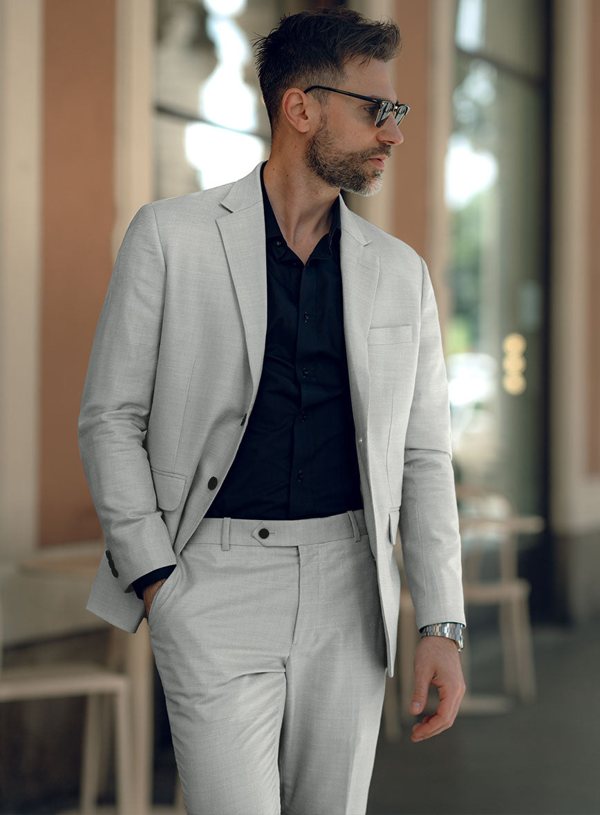 London Loom Gray Herringbone Wool Silk Linen Jacket - StudioSuits