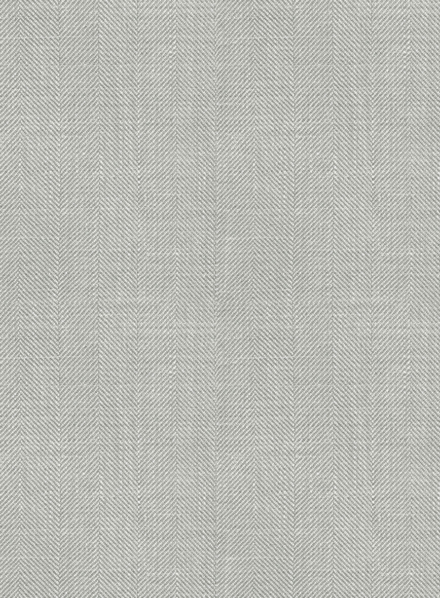 London Loom Gray Herringbone Wool Silk Linen Pants - StudioSuits