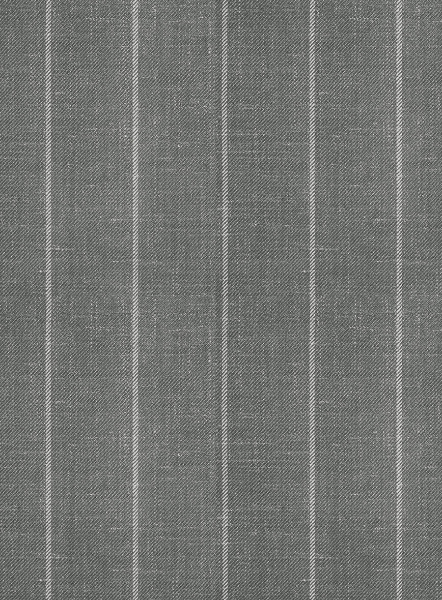 London Loom Gray Stripe Wool Silk Linen Pants - StudioSuits