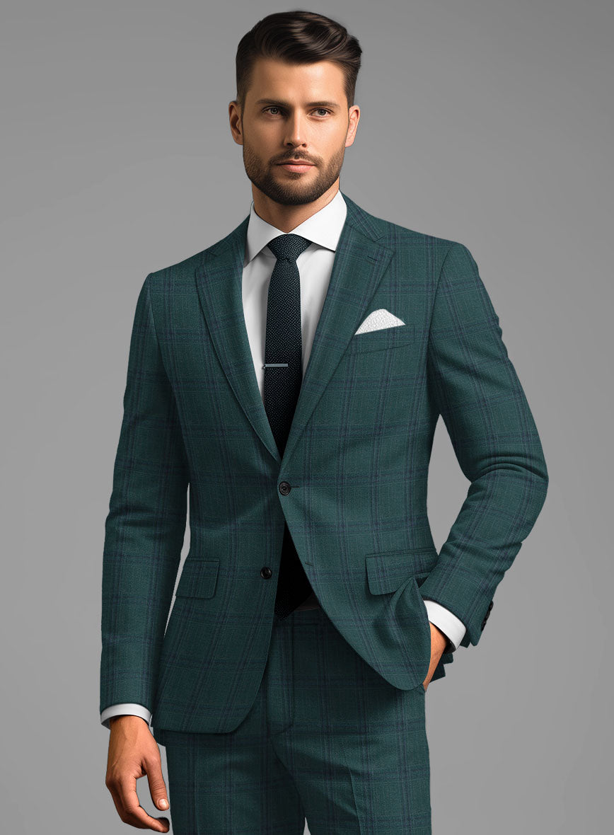 London Loom Green Check Wool Silk Linen Jacket - StudioSuits