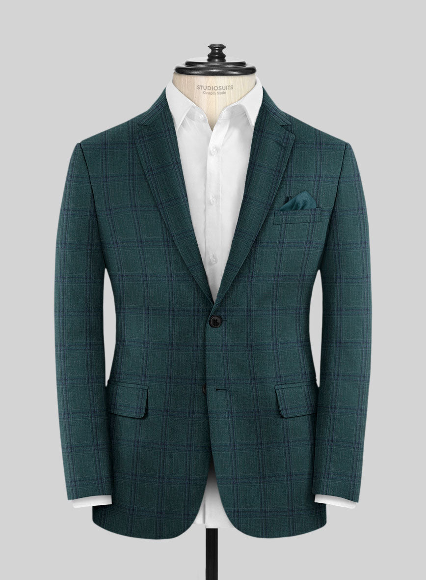 London Loom Green Check Wool Silk Linen Jacket - StudioSuits