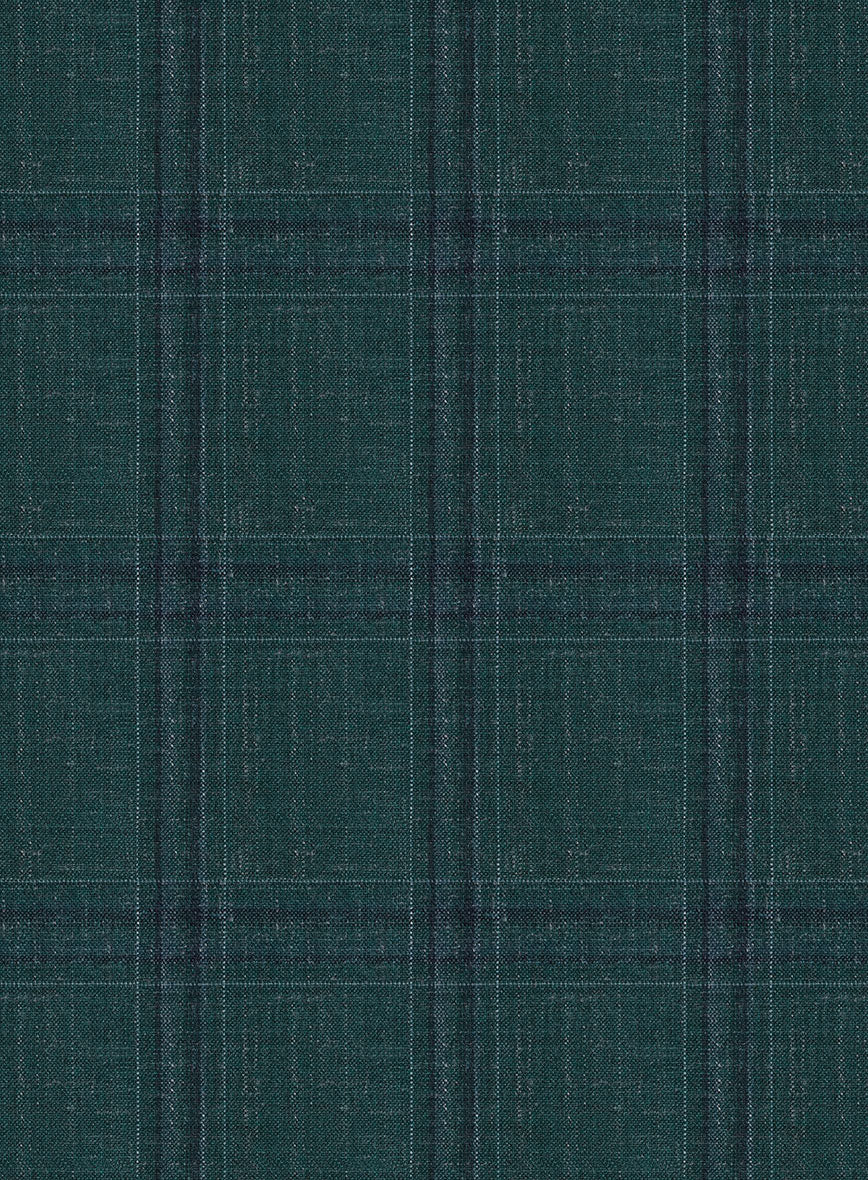 London Loom Green Check Wool Silk Linen Pants - StudioSuits