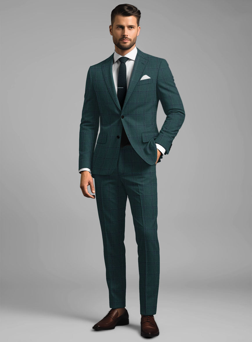 Men's London Loom Green Check Wool Silk Linen Suit by StudioSuits Men's London Loom Green Check Wool Silk Linen Suit by StudioSuits