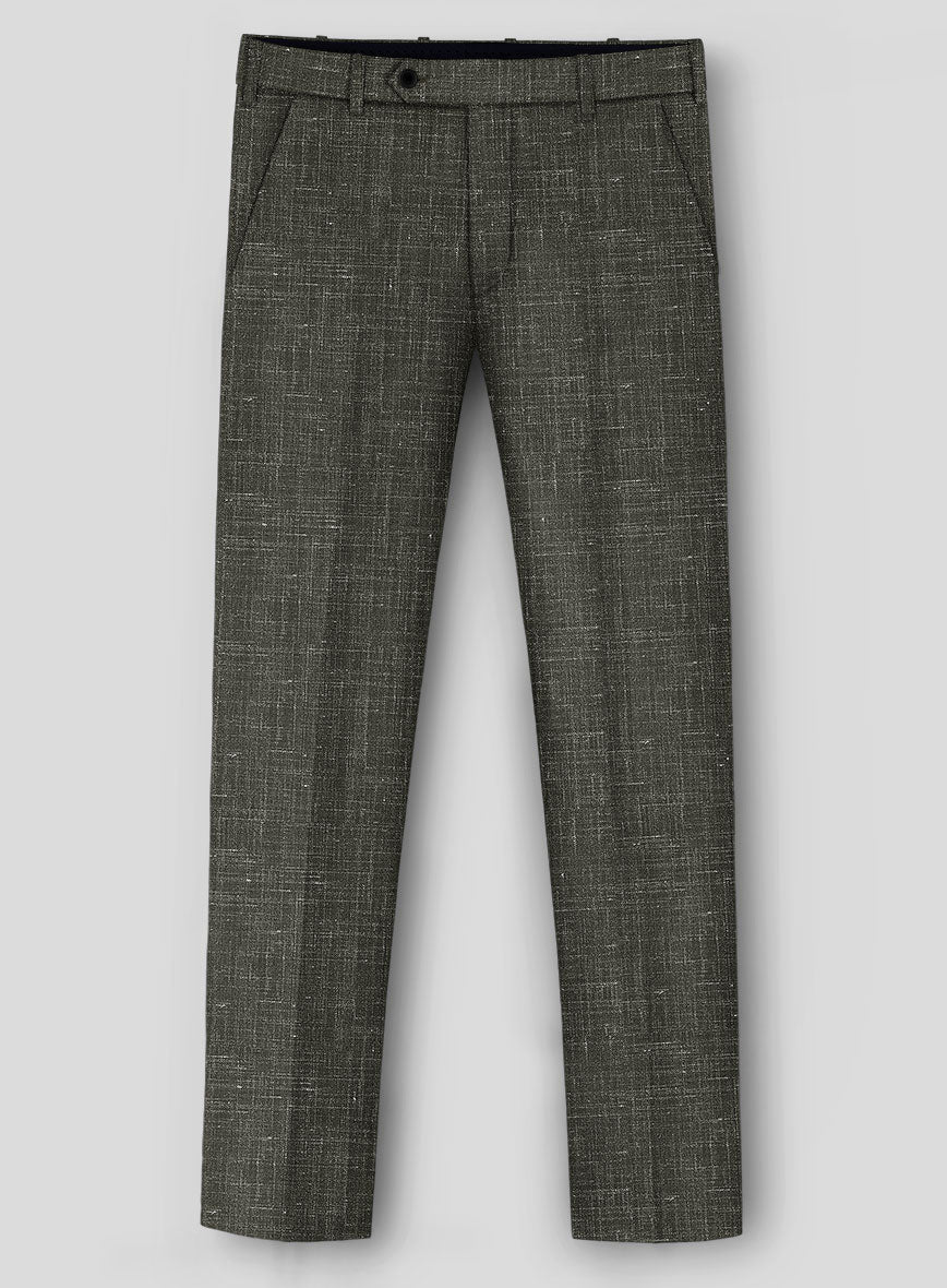 London Loom Green Kaelvo Wool Linen Pants - StudioSuits