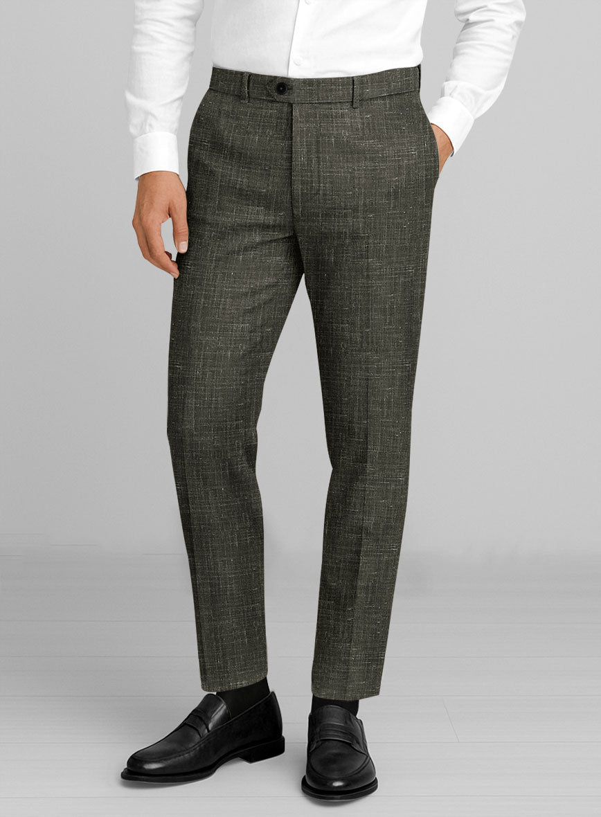 London Loom Green Kaelvo Wool Linen Pants - StudioSuits