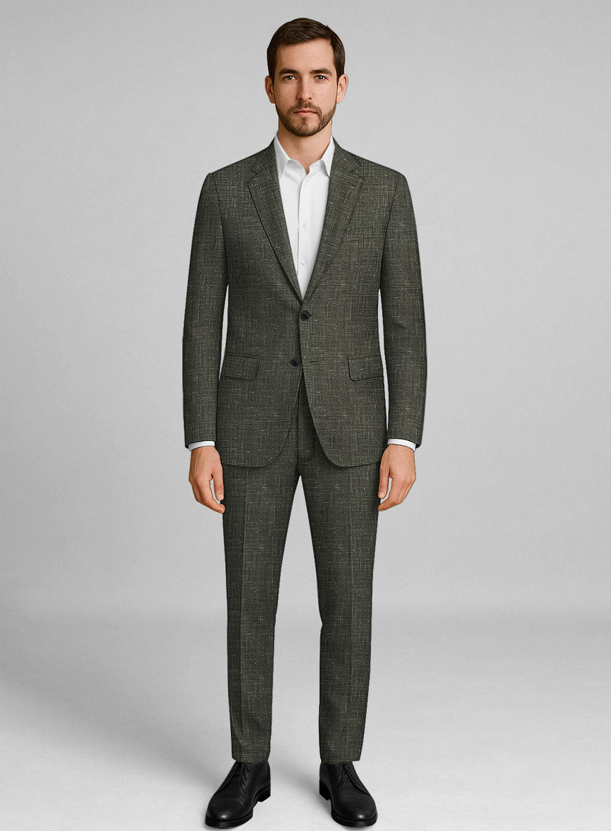 London Loom Green Kaelvo Wool Linen Suit - StudioSuits