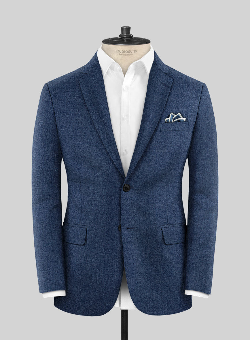 London Loom Indigo Blue Eufemia Wool Silk Linen Jacket - StudioSuits