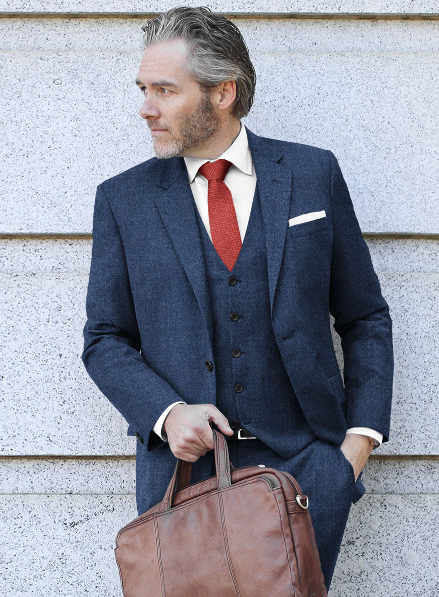 London Loom Indigo Blue Eufemia Wool Silk Linen Jacket - StudioSuits