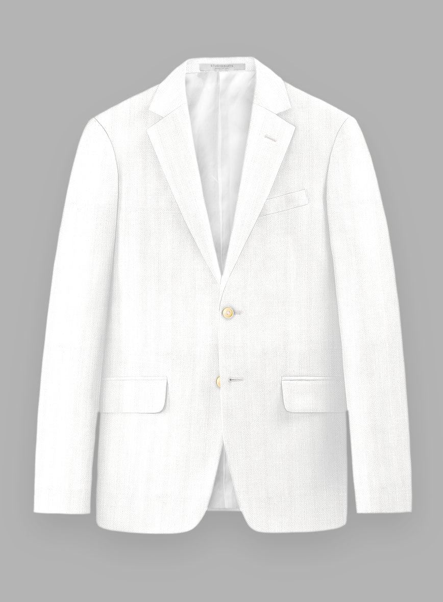 London Loom Ivory Herringbone Wool Silk Linen Jacket - StudioSuits