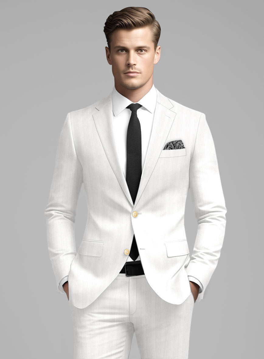 London Loom Ivory Herringbone Wool Silk Linen Jacket - StudioSuits