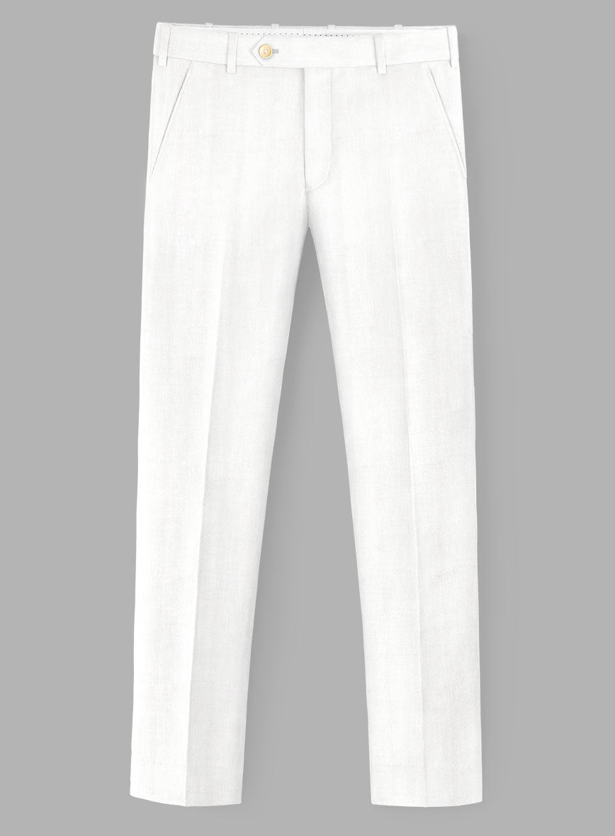 London Loom Ivory Herringbone Wool Silk Linen Pants - StudioSuits