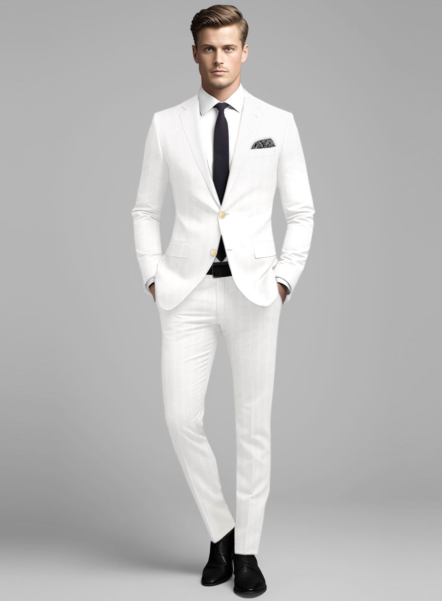 London Loom Ivory Herringbone Wool Silk Linen Suit - StudioSuits