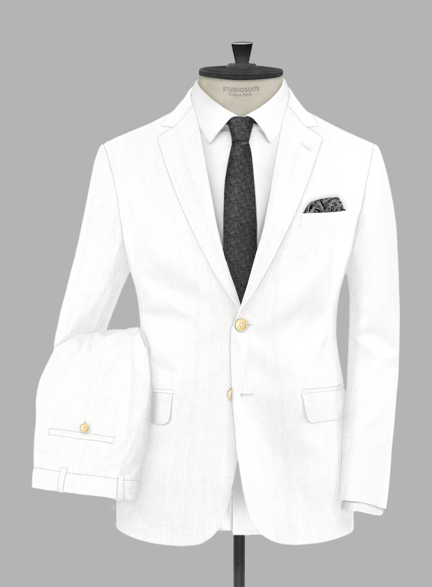 London Loom Ivory Herringbone Wool Silk Linen Suit - StudioSuits