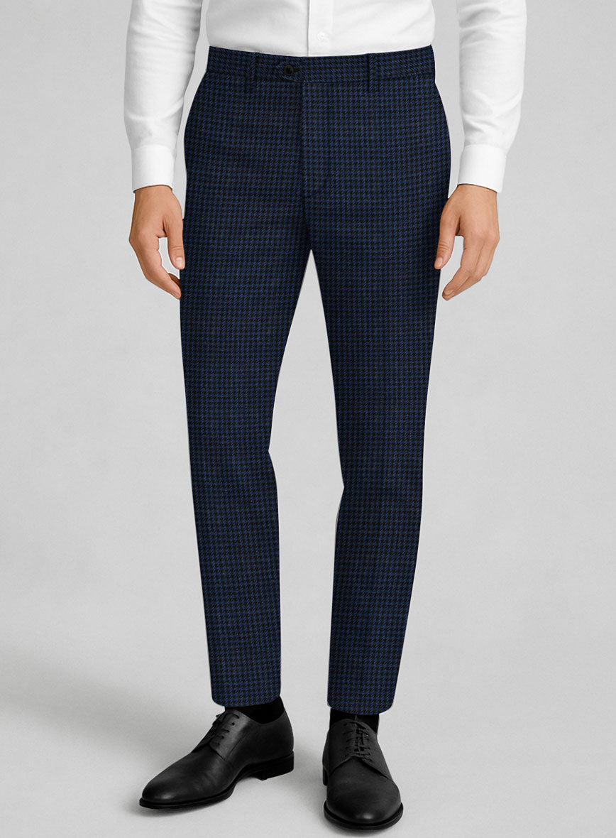 London Loom Marine Houndstooth Wool Silk Linen Pants - StudioSuits