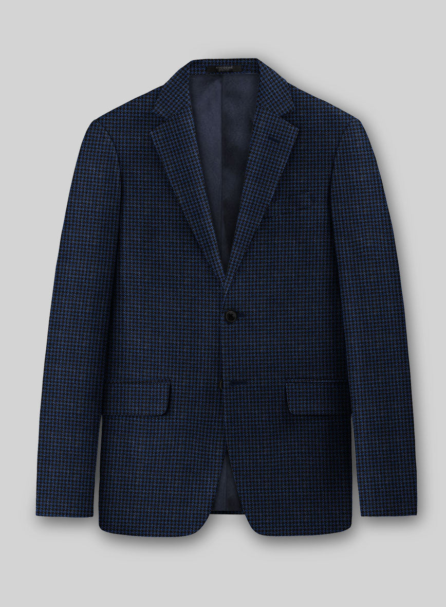 London Loom Marine Houndstooth Wool Silk Linen Jacket - StudioSuits