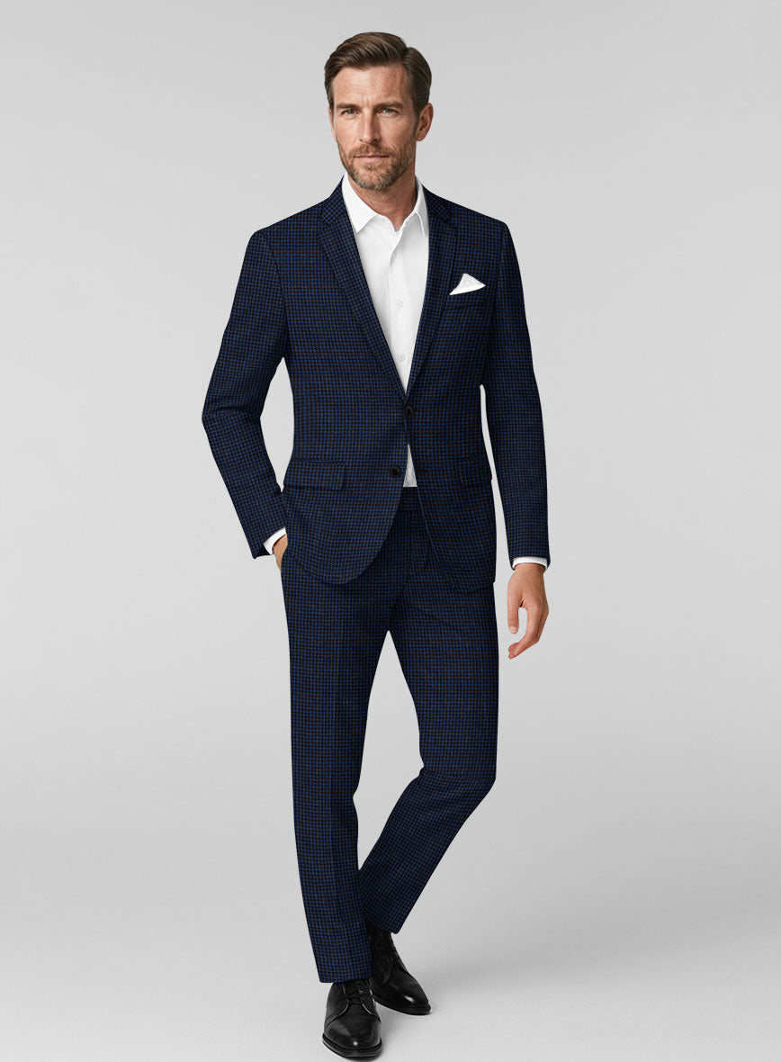 London Loom Marine Houndstooth Wool Silk Linen Suit - StudioSuits