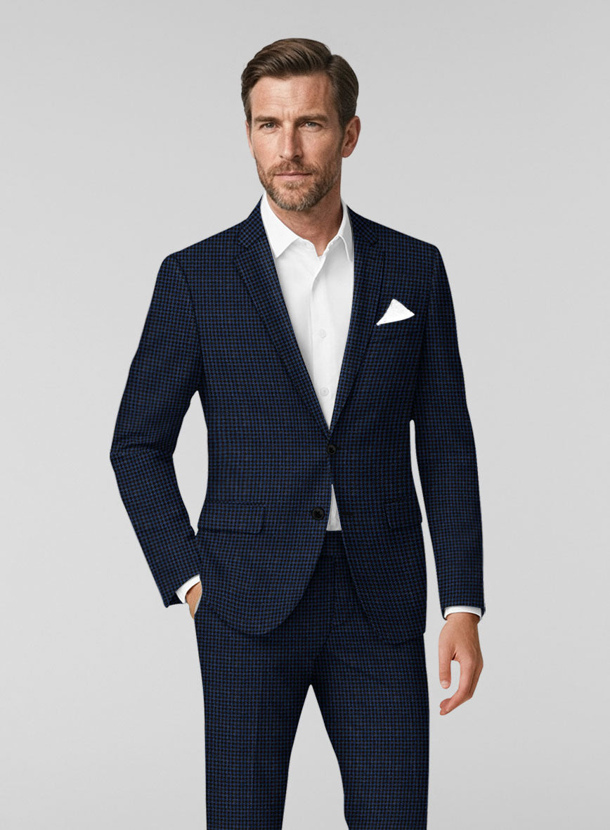 London Loom Marine Houndstooth Wool Silk Linen Jacket - StudioSuits