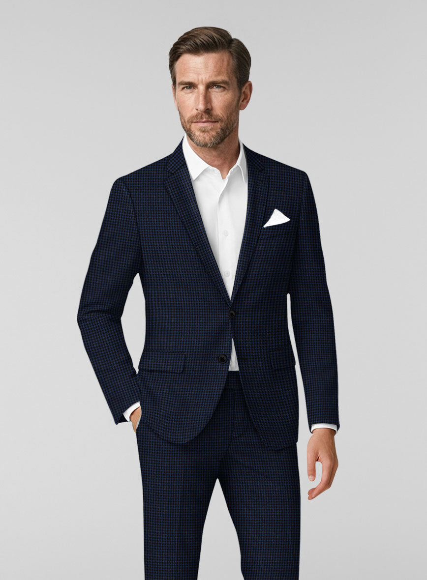 London Loom Marine Houndstooth Wool Silk Linen Jacket - StudioSuits