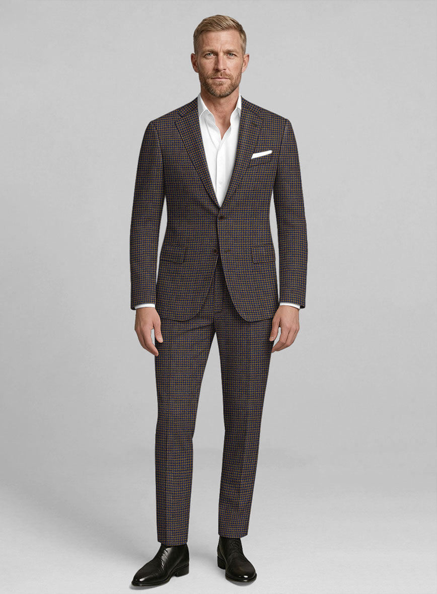 London Loom Oxford Navy Houndstooth Wool Silk Linen Suit - StudioSuits