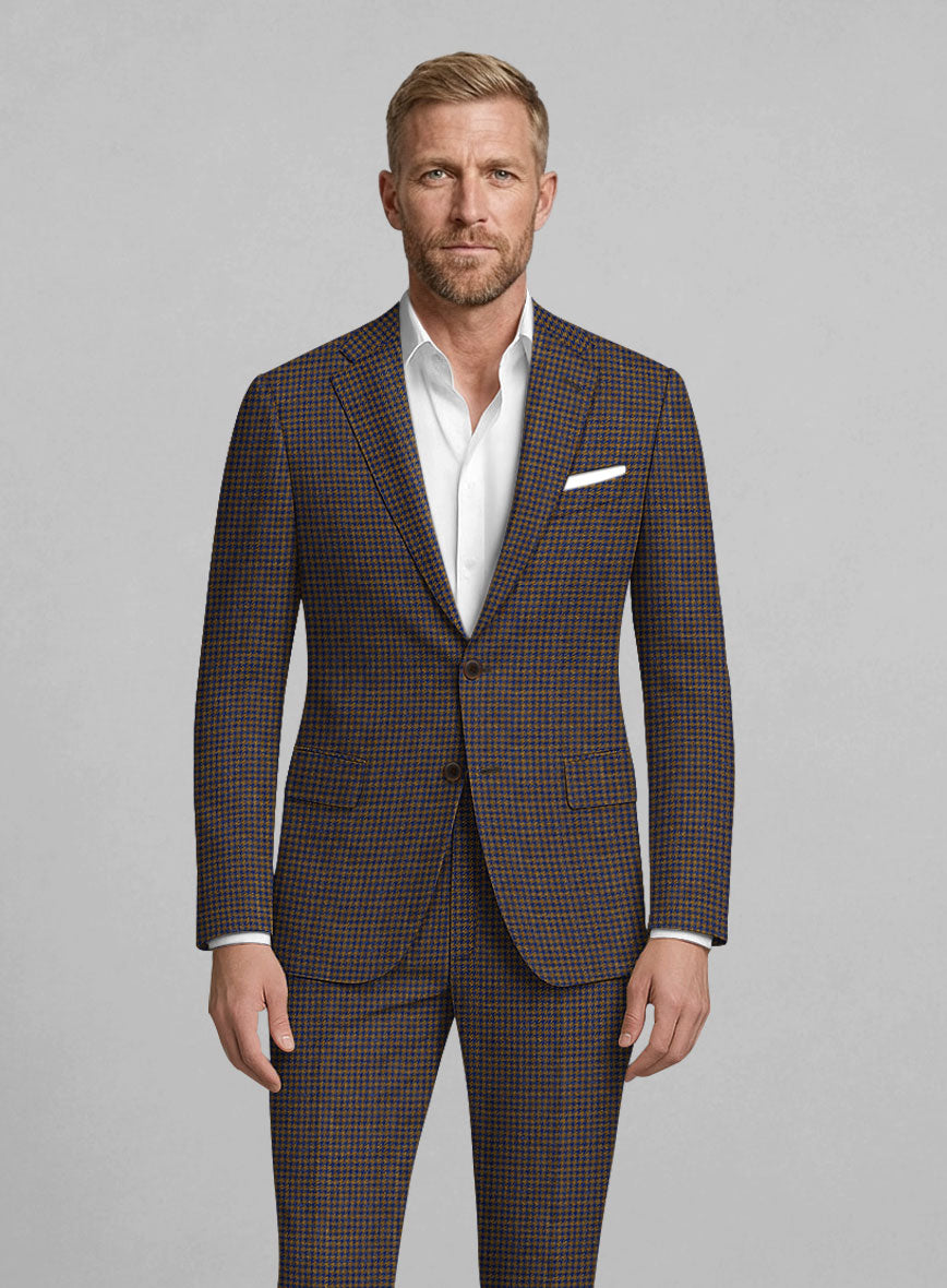 London Loom Oxford Navy Houndstooth Wool Silk Linen Suit - StudioSuits