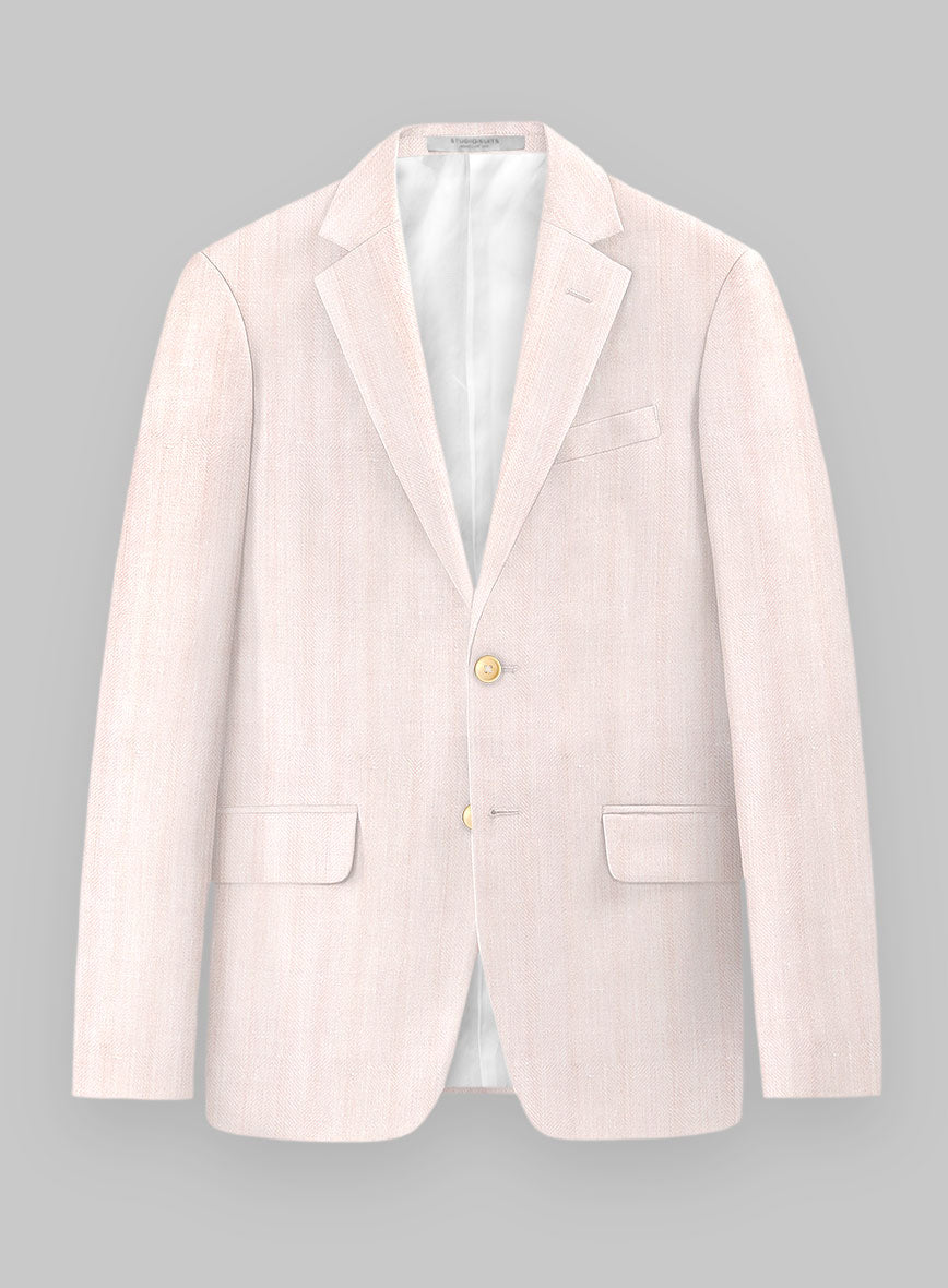 London Loom Pink Herringbone Wool Silk Linen Jacket - StudioSuits