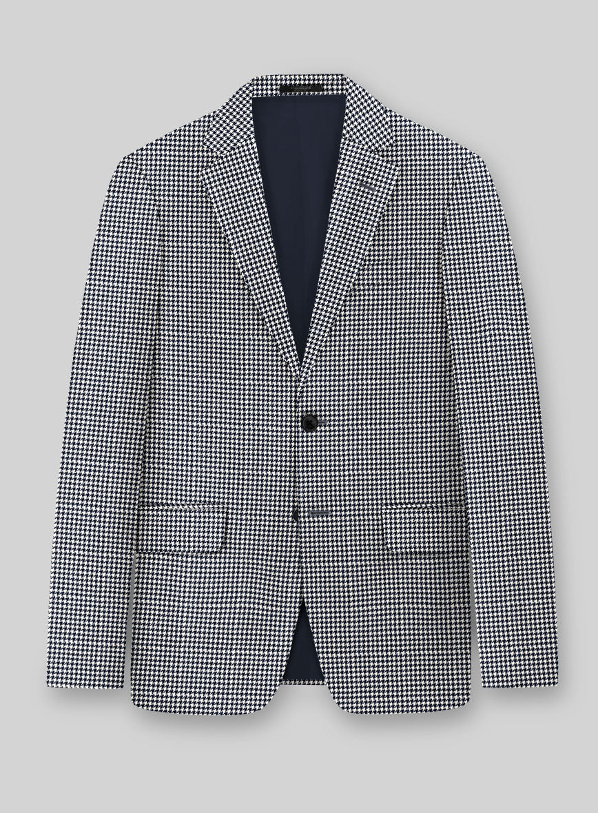 London Loom Steel Blue Houndstooth Wool Silk Linen Jacket - StudioSuits