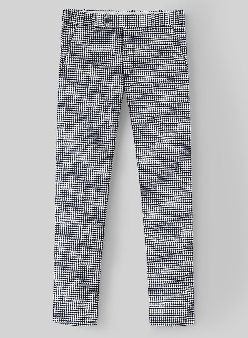 London Loom Steel Blue Houndstooth Wool Silk Linen Pants - StudioSuits