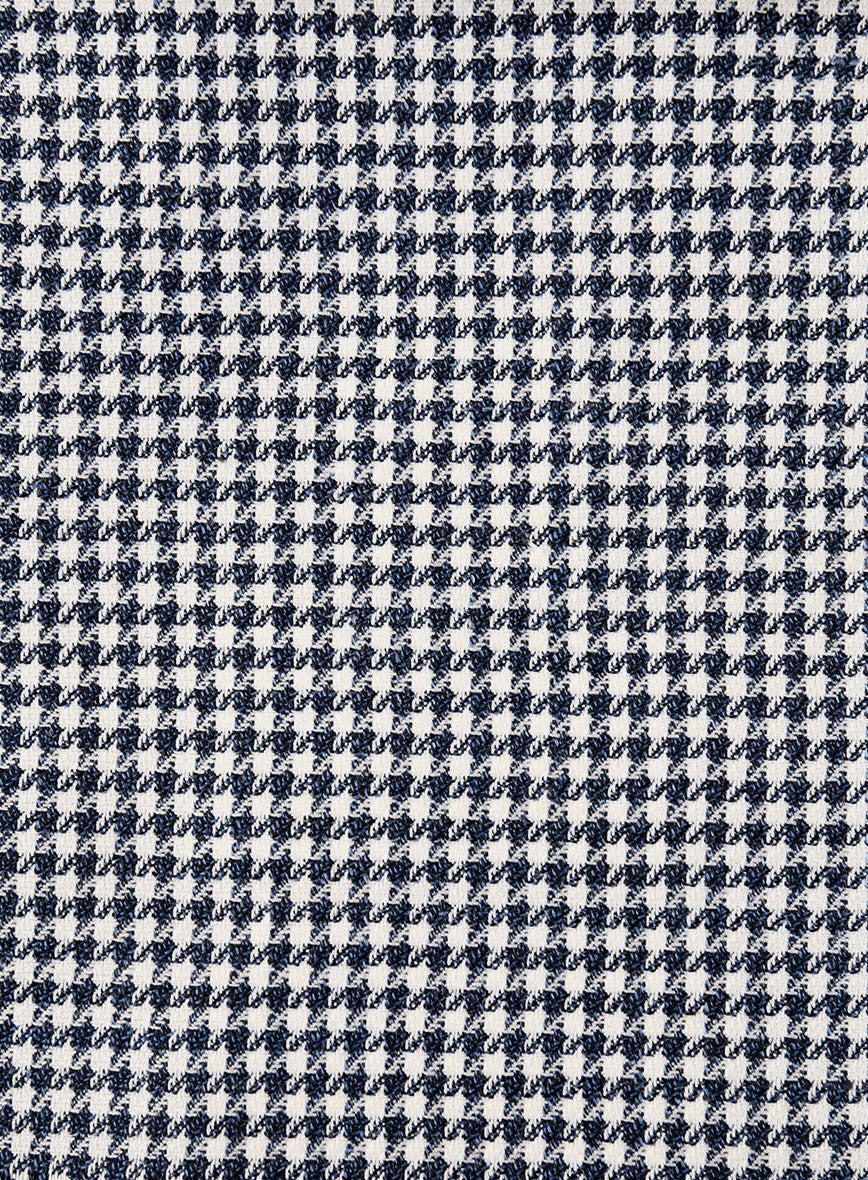 London Loom Steel Blue Houndstooth Wool Silk Linen Pants - StudioSuits
