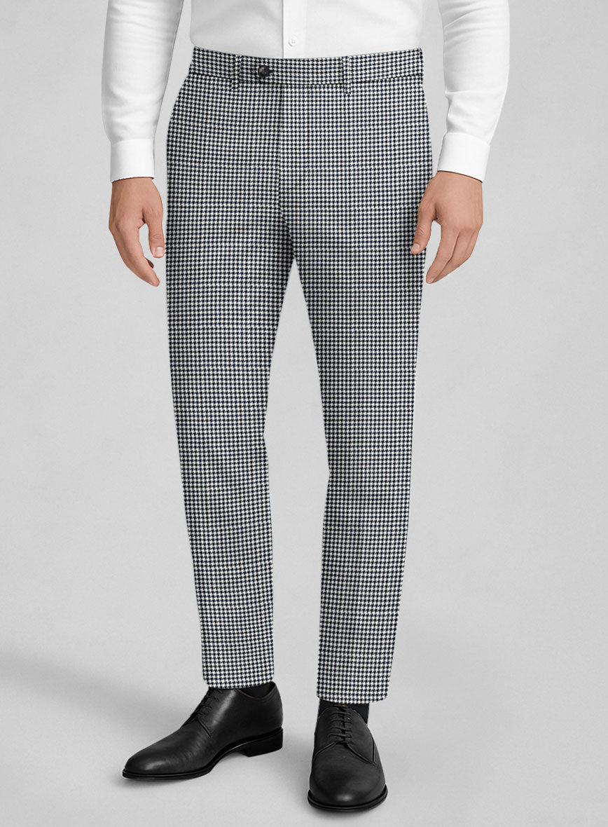 London Loom Steel Blue Houndstooth Wool Silk Linen Suit - StudioSuits