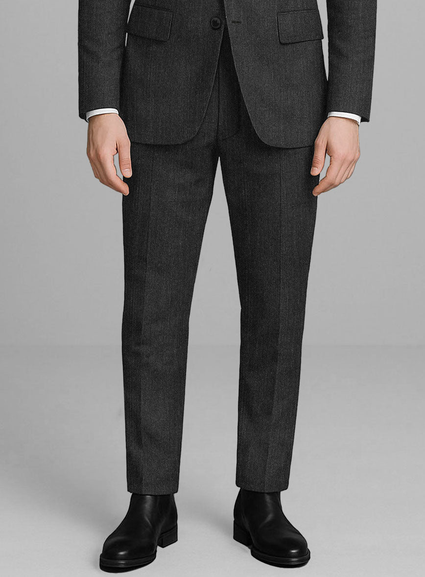 London Loom Taviano Herringbone Wool Pants - StudioSuits