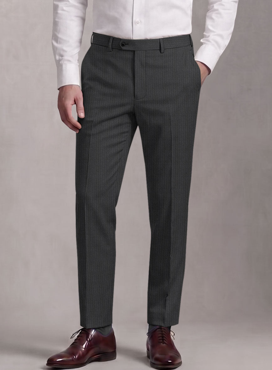Loro Piana Suitmate Gray Herringbone Stripe Pants - StudioSuits