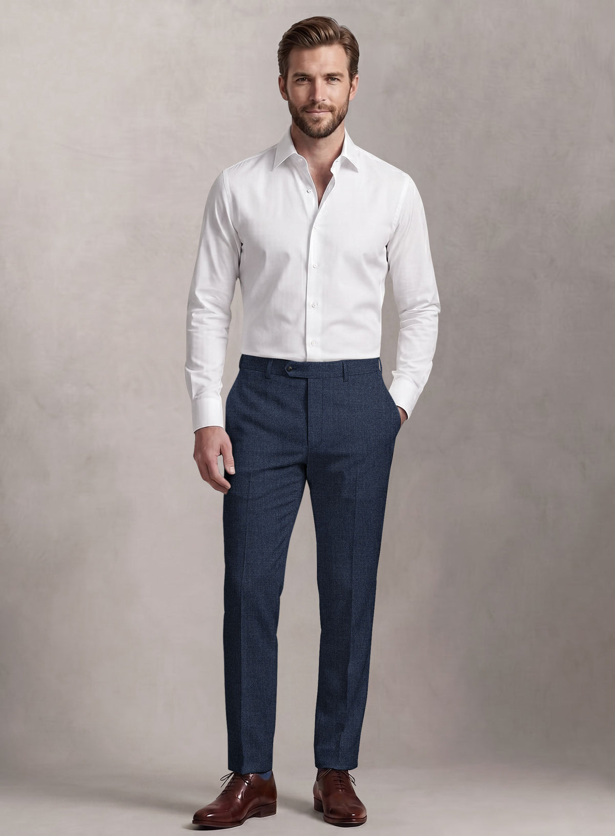 Loro Piana Suitmate Sharkskin Blue Pants - StudioSuits