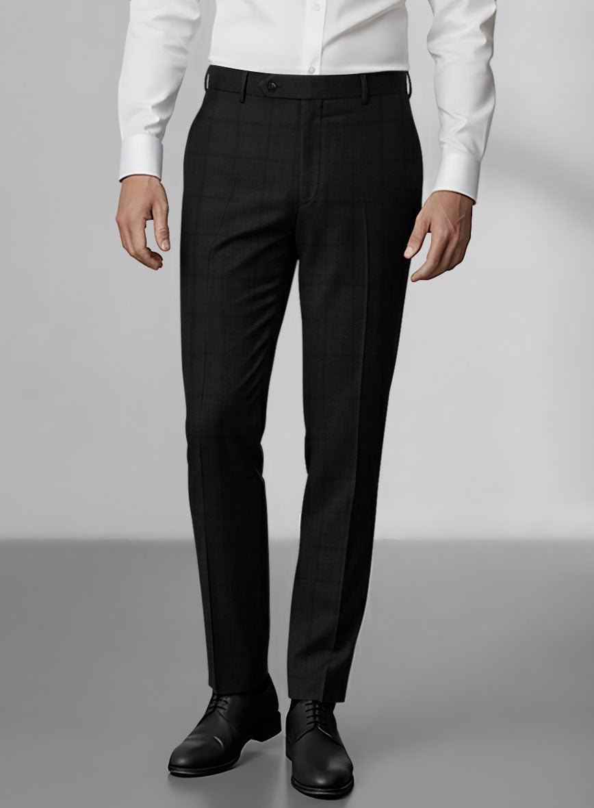 Loro Piana Zelander Black Self Check Wool Pants - StudioSuits