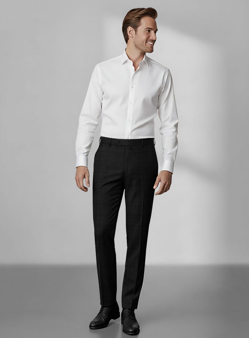 Loro Piana Zelander Black Self Check Wool Pants - StudioSuits