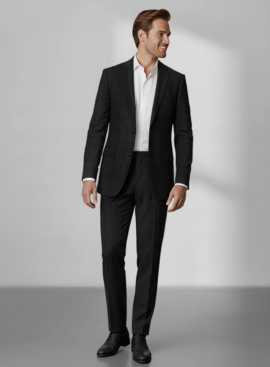 Loro Piana Zelander Black Self Check Wool Suit - StudioSuits