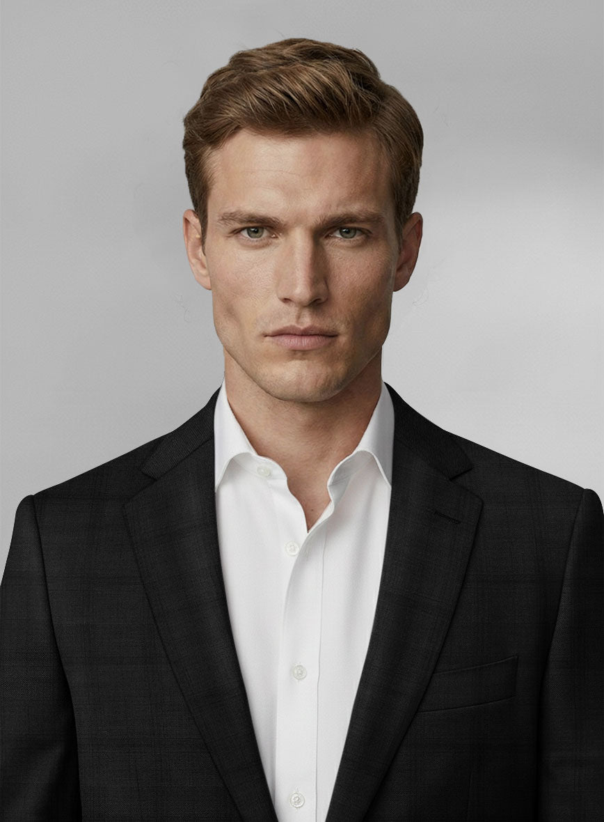 Loro Piana Zelander Black Self Check Wool Suit - StudioSuits