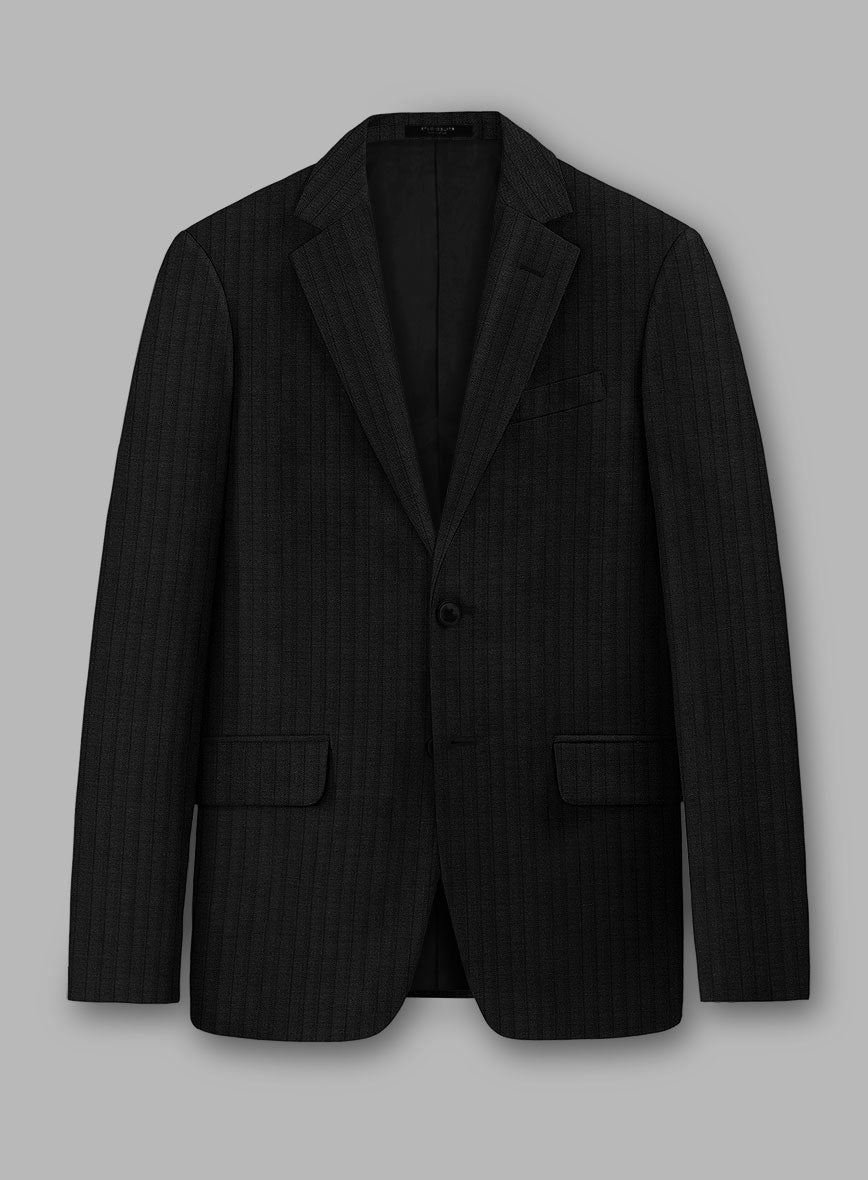 Loro Piana Zelander Black Self Stripe Wool Jacket - StudioSuits