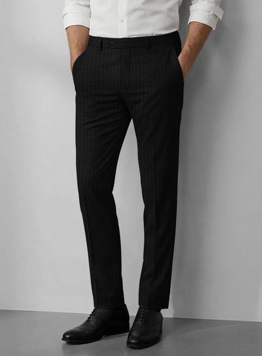Loro Piana Zelander Black Self Stripe Wool Pants - StudioSuits