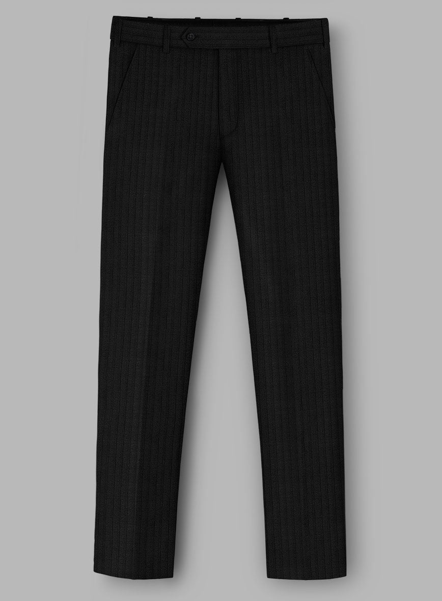Loro Piana Zelander Black Self Stripe Wool Pants - StudioSuits