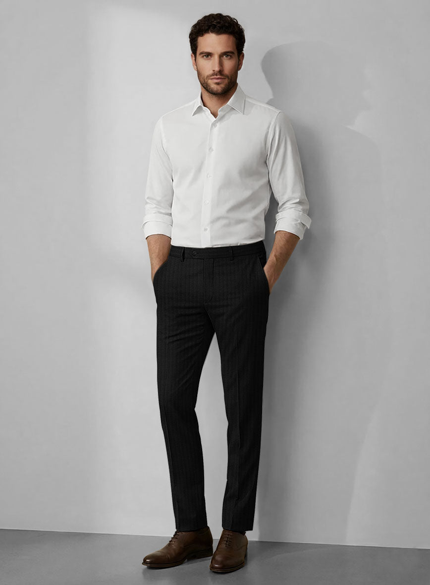 Loro Piana Zelander Black Self Stripe Wool Pants - StudioSuits