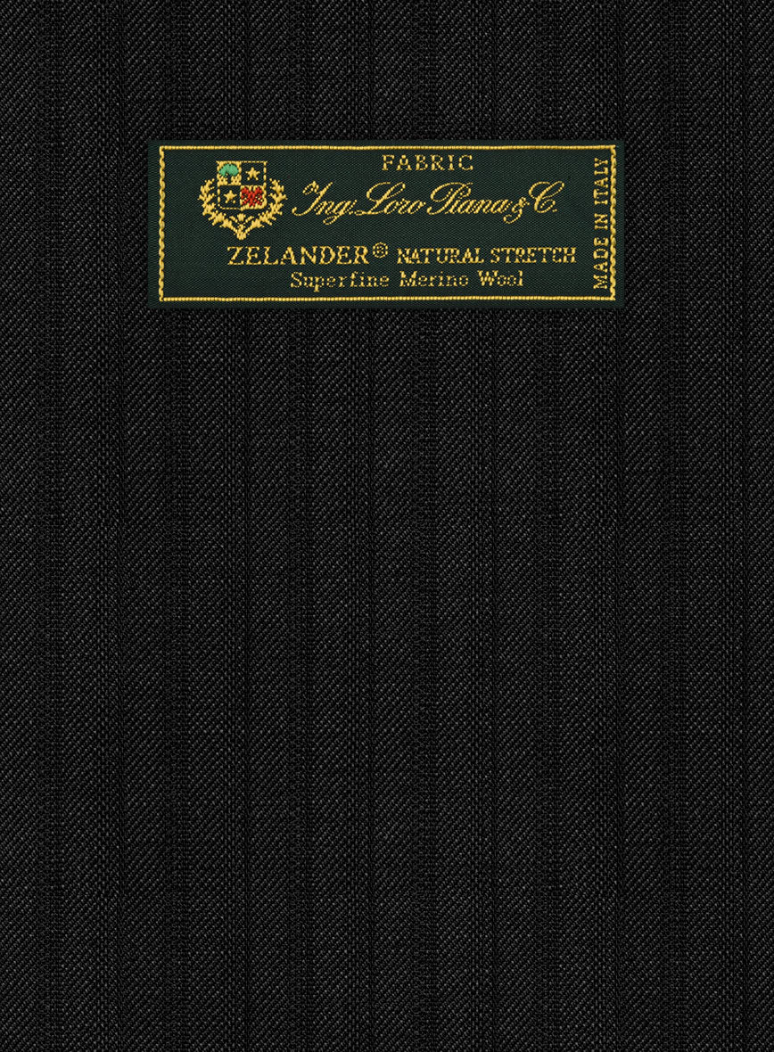 Loro Piana Zelander Black Self Stripe Wool Pants - StudioSuits